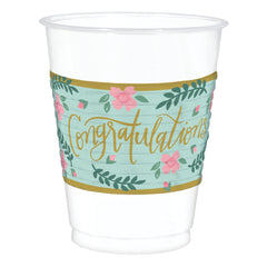 Mint to Be Floral "Congratulations" Plastic Cups - 16 oz, 25 Pack