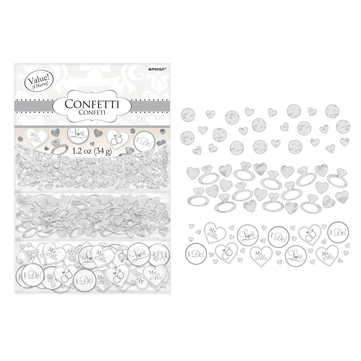 Elegant "I Do" Wedding Confetti - Hearts, Rings & Circles, 1.2 oz