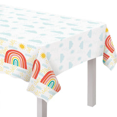 Retro Rainbow Plastic Table Cover for Kids' Parties