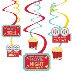 Movie Night Swirl Hanging Decorations - Hollywood Theme, 12-Pack