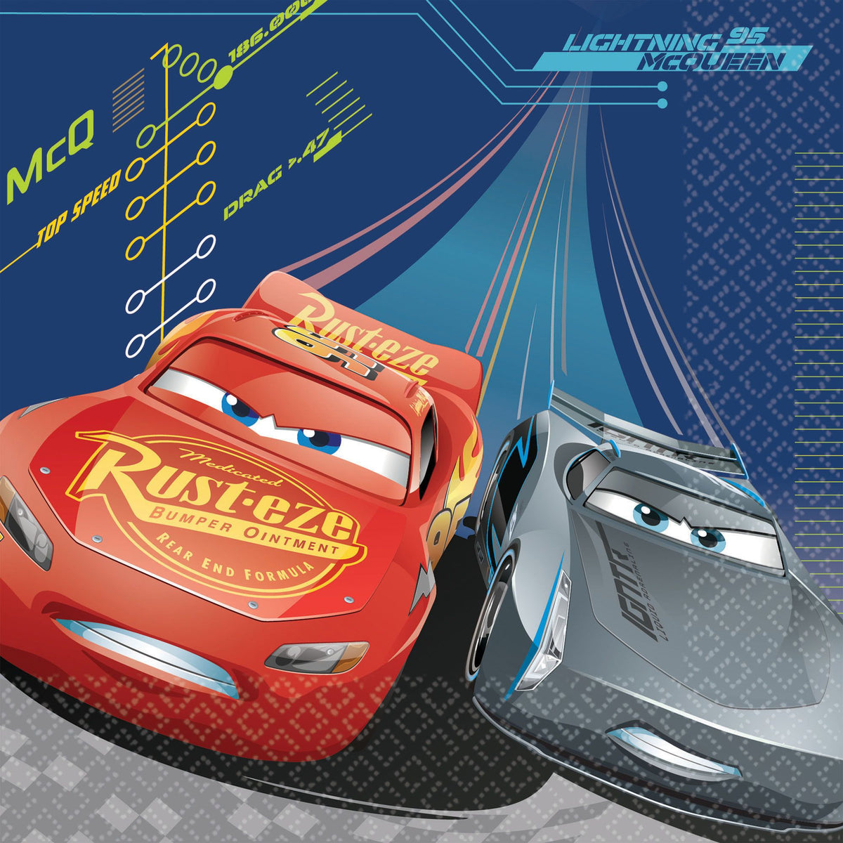 Disney Cars 3 Racing Adventure Lunch Napkins, 16-Pack - 6.5 In. X 6.5 In.
