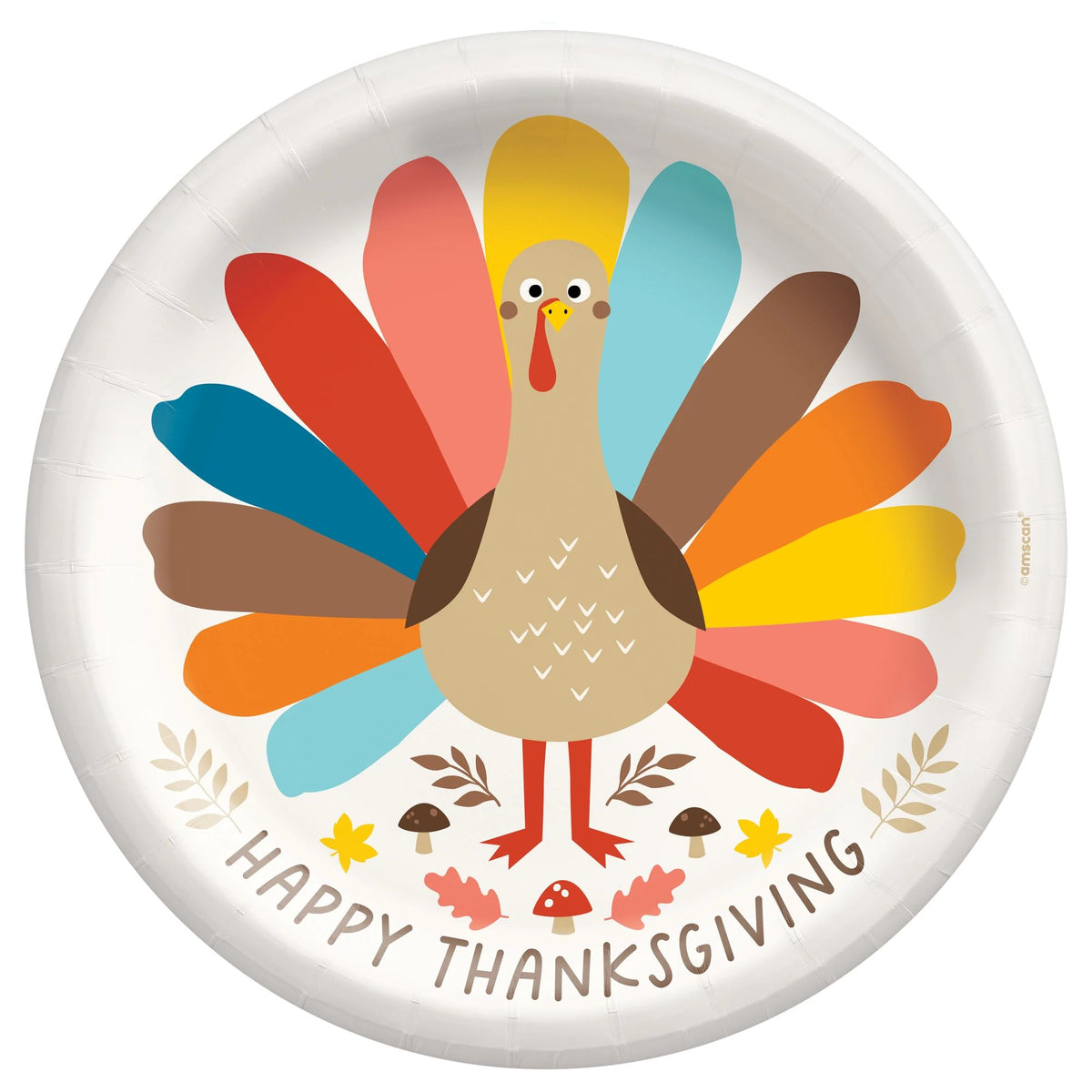 Festive Thanksgiving Turkey 10" Round Paper Plates