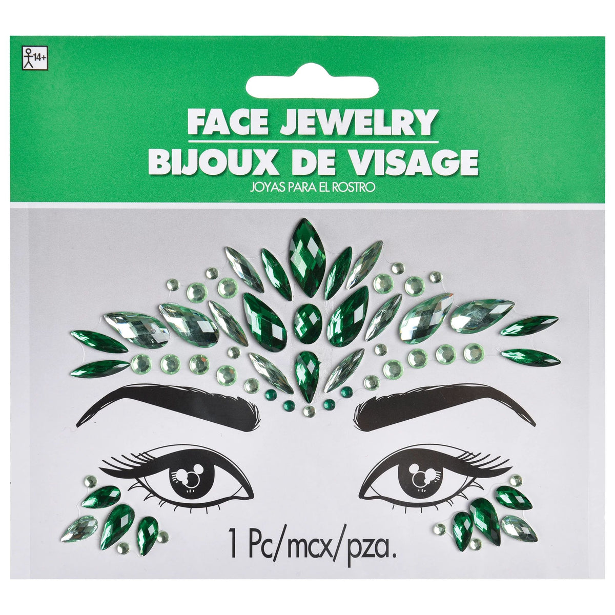 Green Self-Adhesive Face Jewels - 1.5" x 4.5"