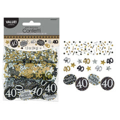 Sparkling 40th Birthday Celebration Confetti Set - Black, Gold, Silver
