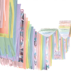 Pastel Rainbow Metallic Hanging Ceiling Decoration, 12-ft