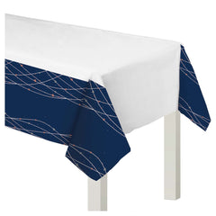 Navy Love Plastic Table Cover - Elegant Wedding Decoration, 54x102-Inch