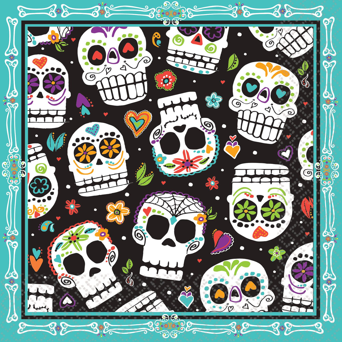 Vibrant Sugar Skull Halloween Luncheon Napkins - 6.5 In. x 6.5 In.