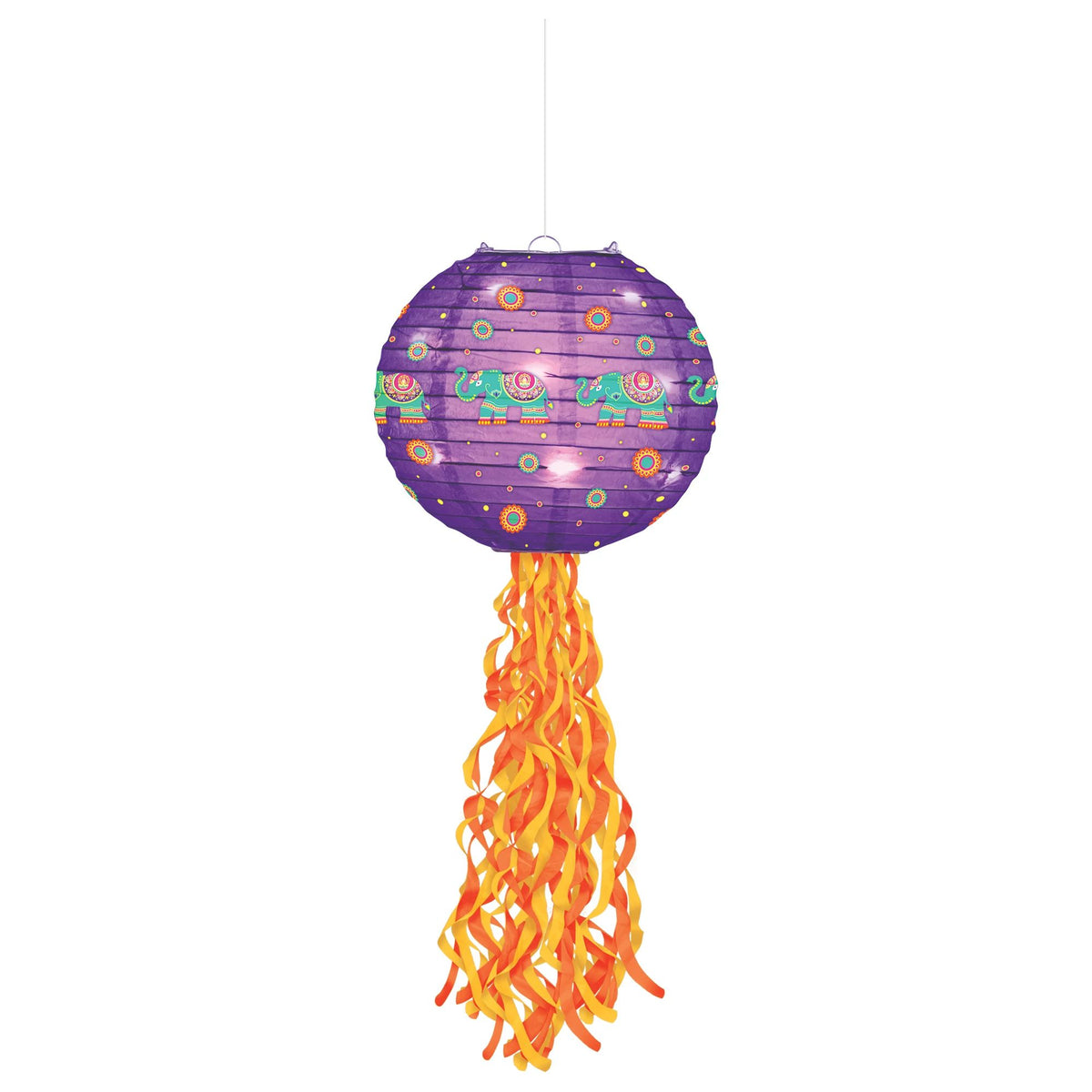 Diwali Light Up LED Lanterns, 2-Pack - Purple with Elephants