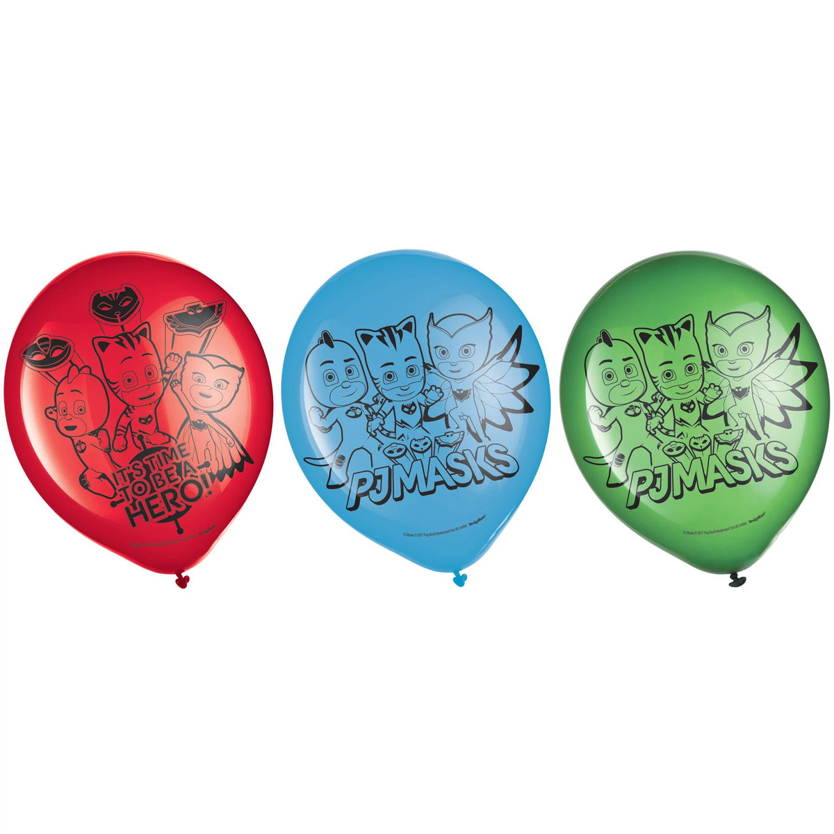 PJ Masks "It‚Äôs Time to be a Hero" Latex Balloons - 12", 6 Pack