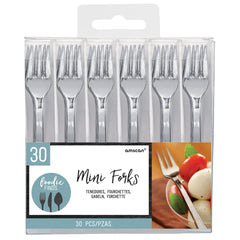 Elegant Silver Mini Appetizer Forks - 30 Pack