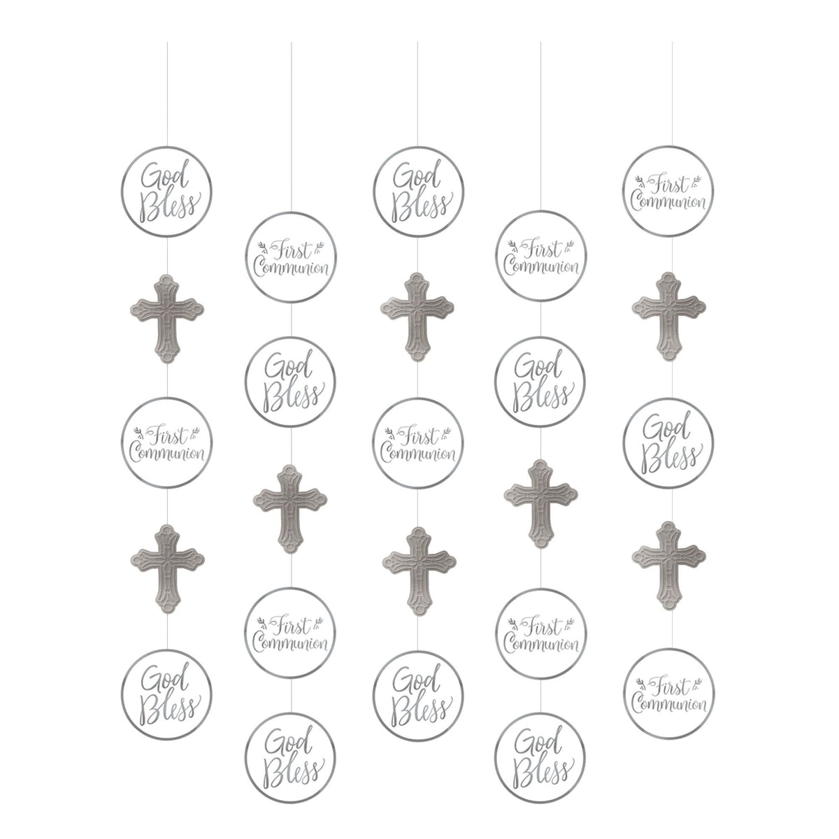 White and Silver Communion Hanging String Decorations, 5-ft, 5-Pack