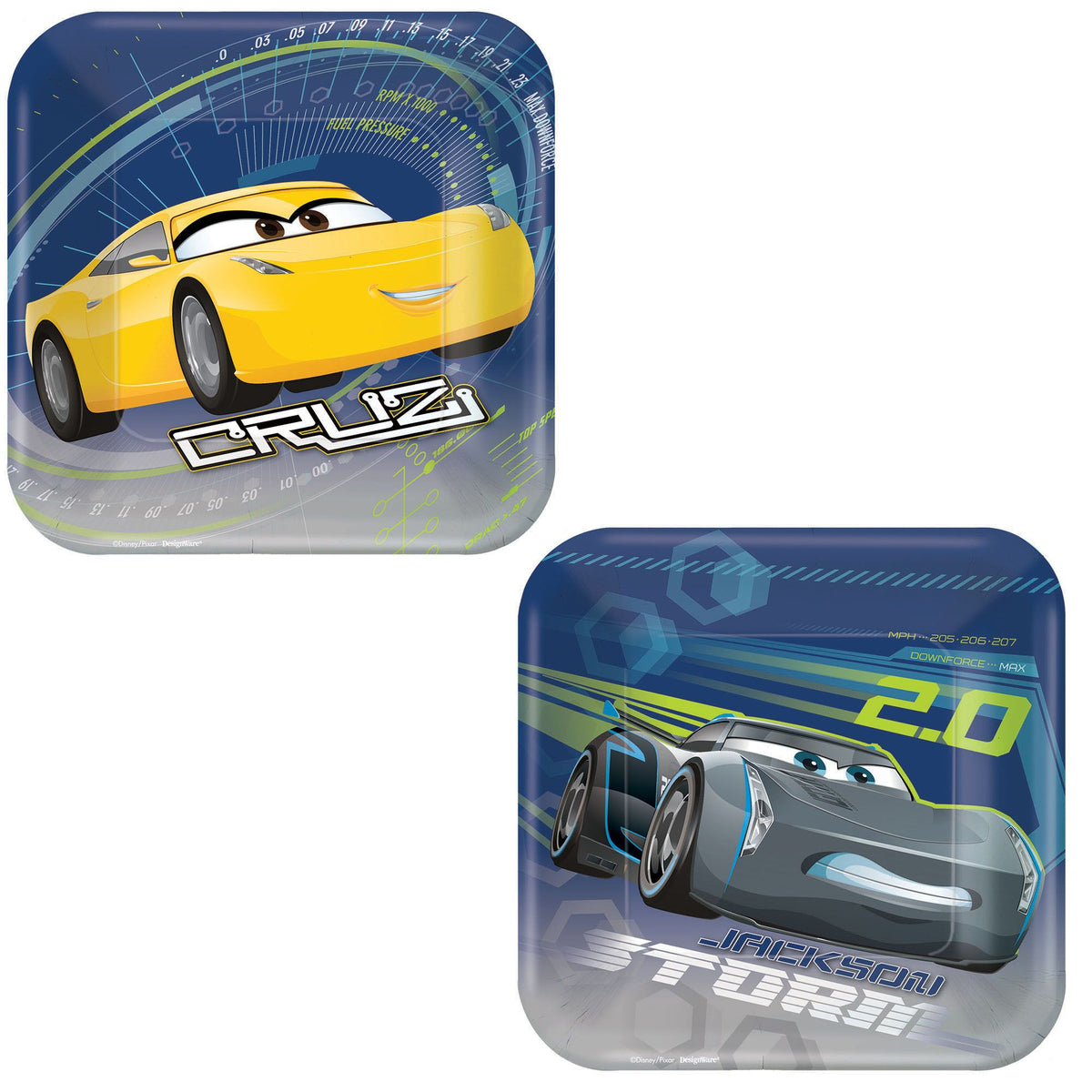 Disney Cars 3 Square Dessert Plates, 7-Inch, 8-Pack