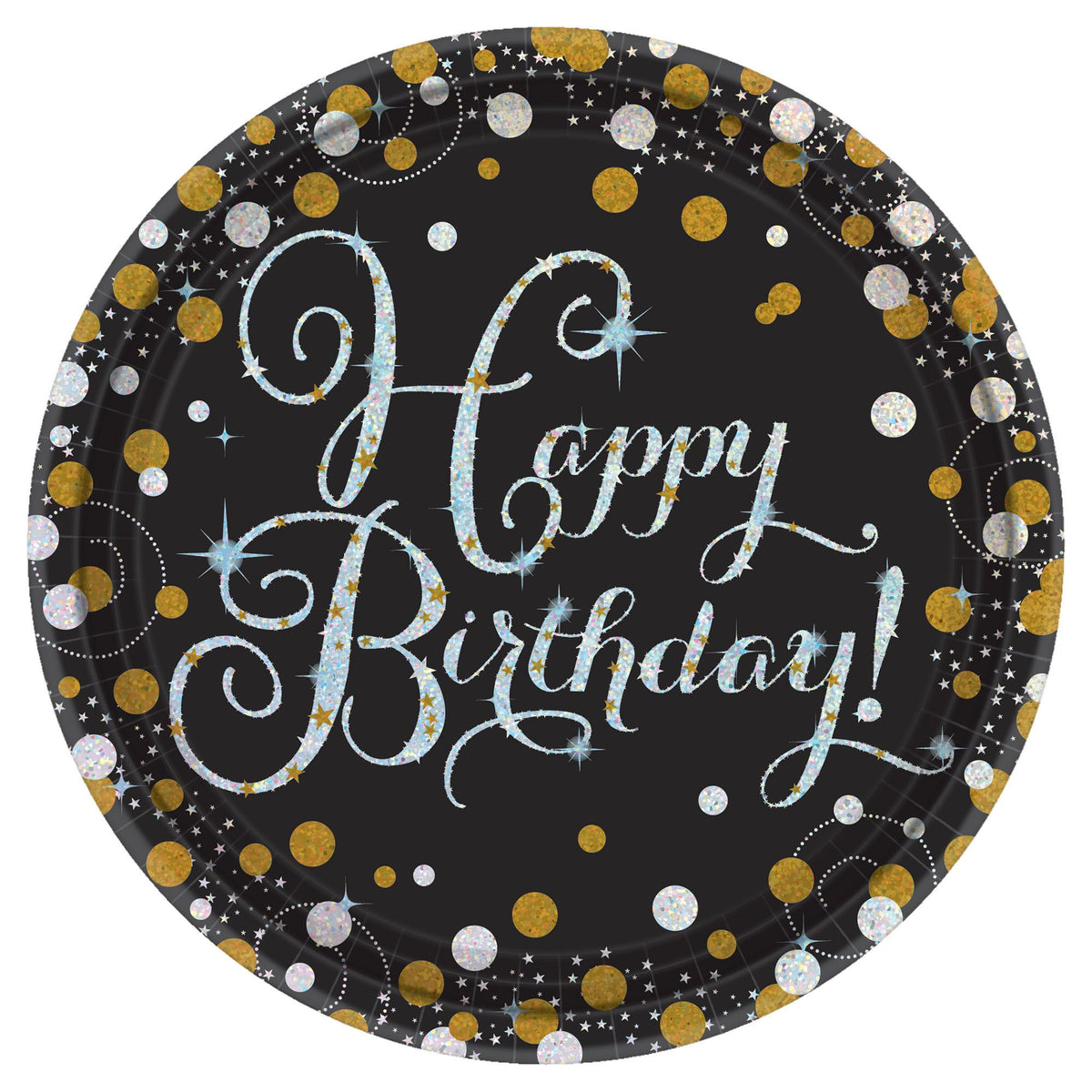 Sparkling Celebration Prismatic Birthday Dessert Plates, 7-Inch, 8-Pack