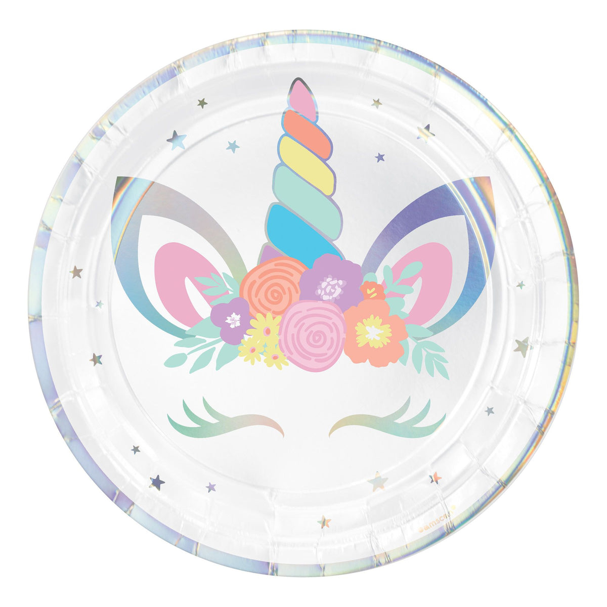 Iridescent Unicorn Birthday Party Plates - 9" Round, 8 Pack