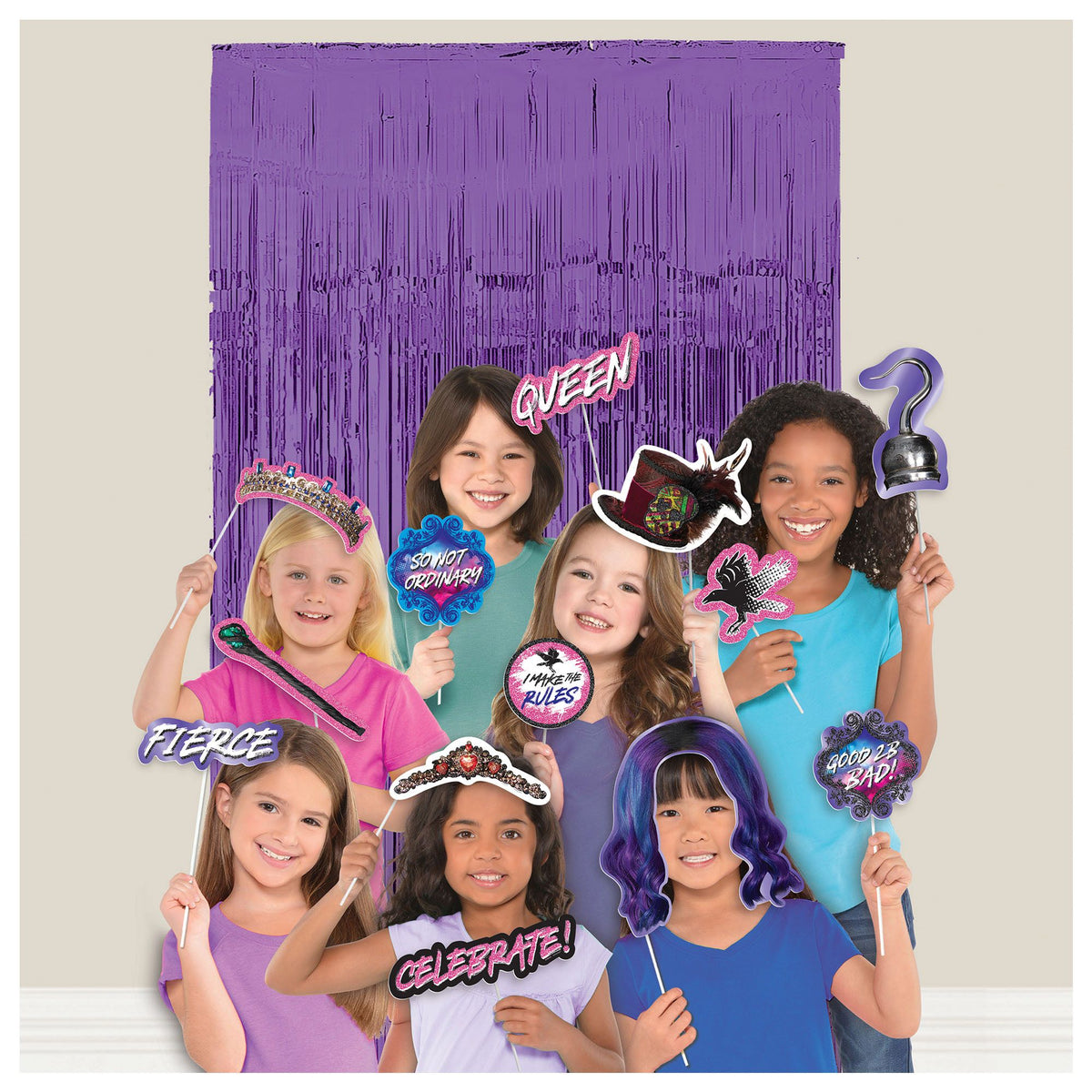 Disney Descendants 3 Photo Booth Kit with Purple Fringe Scene Setter