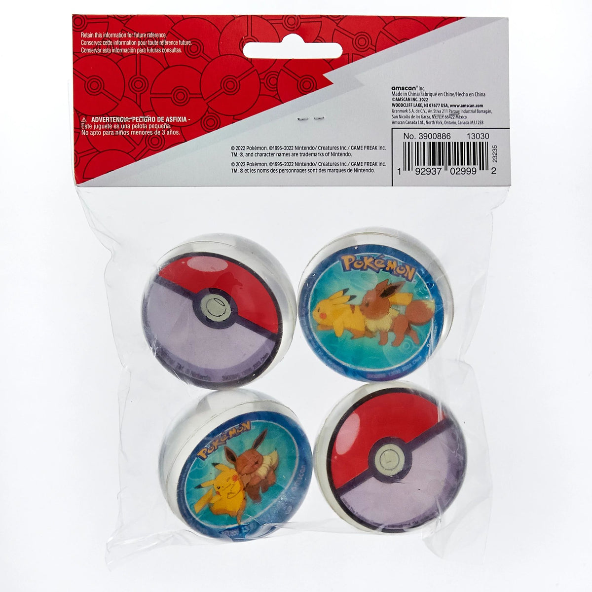 Pokemon Classic Bounce Ball Party Favors - 4 Pack