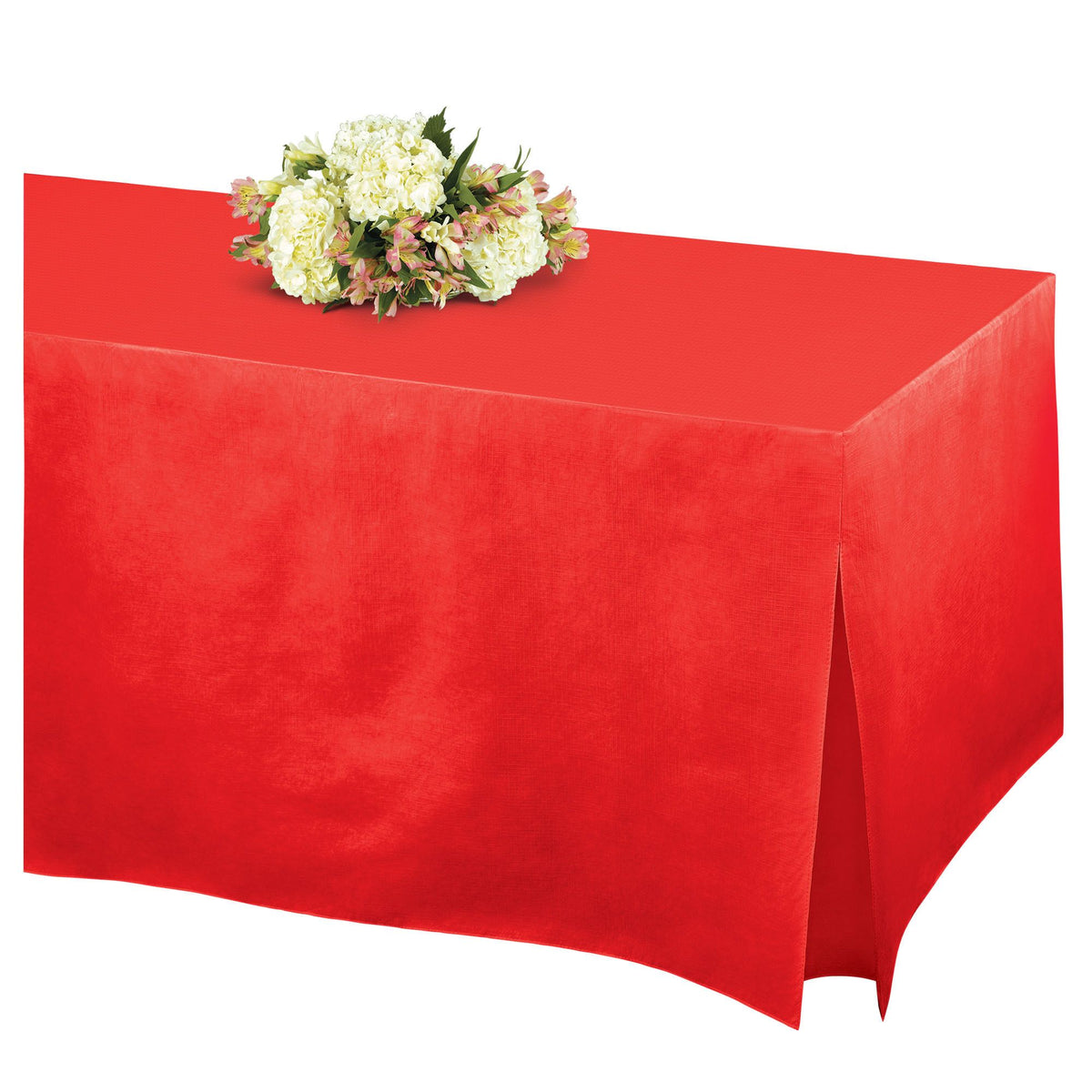 Apple Red Flannel-Backed Vinyl Fitted Table Cover, 72-inch - 72 in.