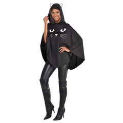 Black Cat Hooded Poncho Costume for Adults - Halloween Essential - One Size