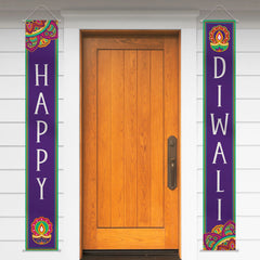 "Happy Diwali" Hanging Door Flags - 8 ft, 2-Pack