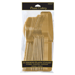 Gold Assorted Plastic Cutlery Set - 24 Pieces - 7.5 in.