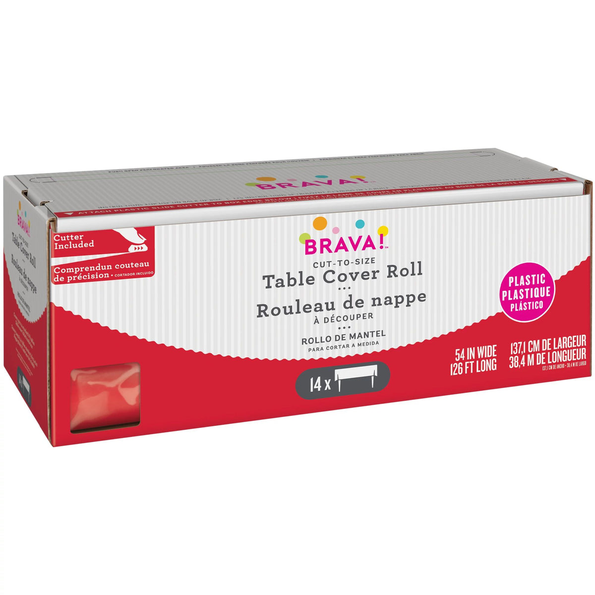 Apple Red Plastic Table Cover Roll with Slide Cutter - 40" x 126'