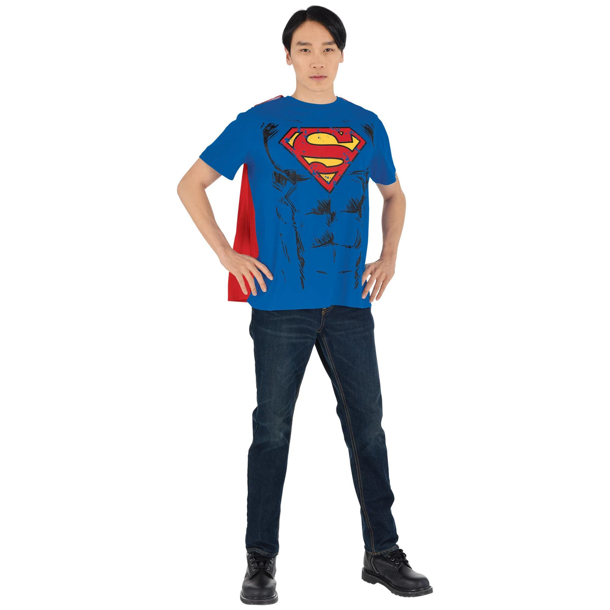 Superman Costume T-Shirt with Cape - Adult S/M (Up to Size 42)