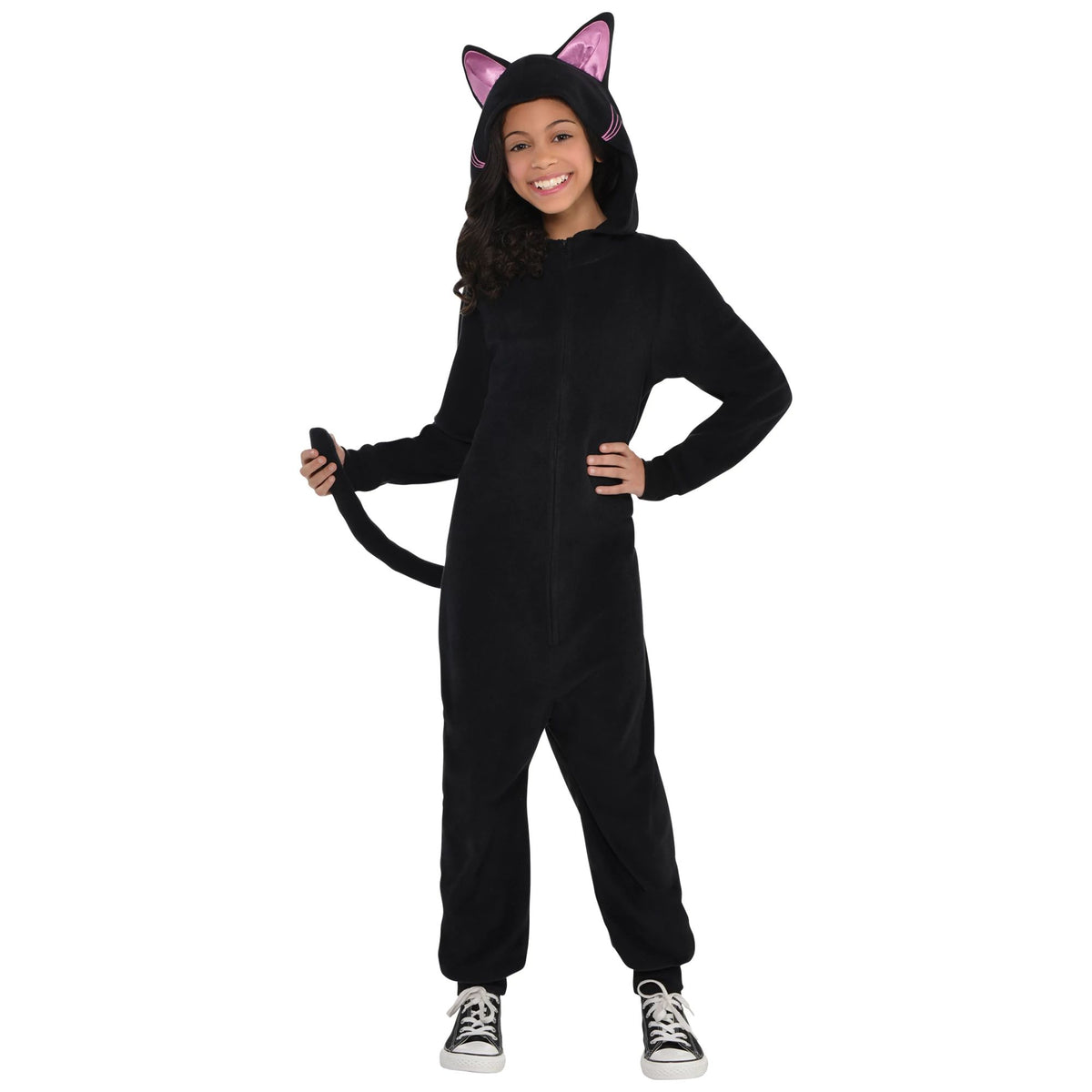 Adorable Girls' Black Cat Zipster Halloween Costume - Child M (8-10)
