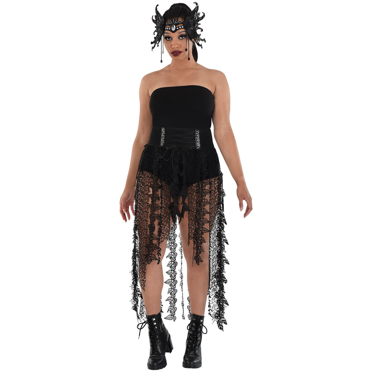Dark Floral Lace Fringe Skirt - Halloween Costume Accessory - Adult S/M