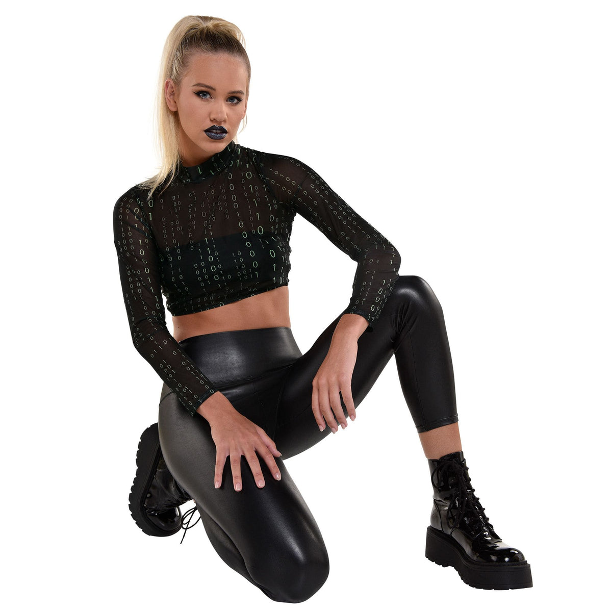 Cyberpunk Mesh Crop Top L/XL - Futuristic Halloween Costume Accessory - Adult L/XL