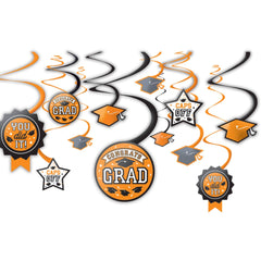 Orange Graduation Swirl Decorations - 12 Pack