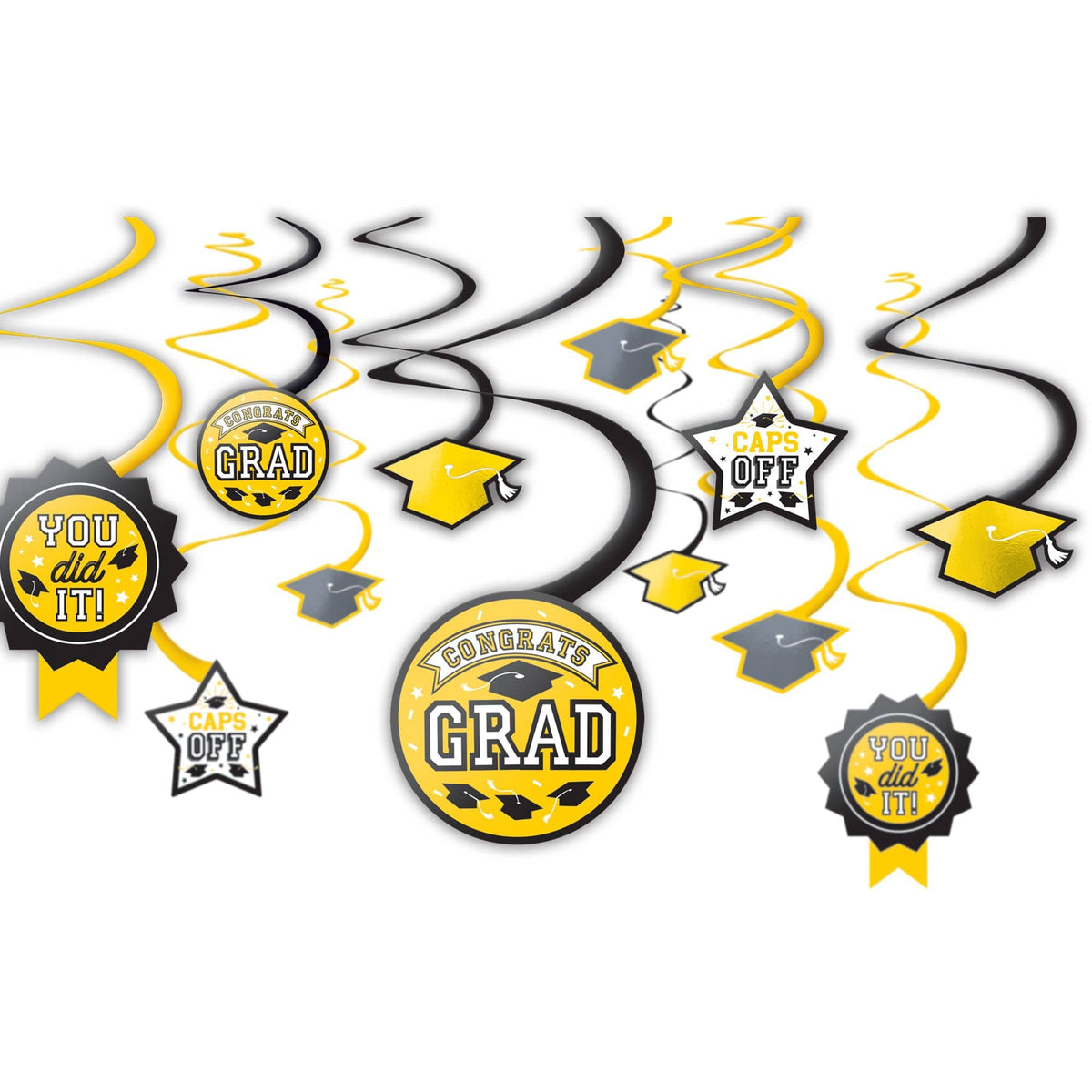 Yellow Graduation Swirl Decorations - 12 Pack