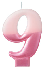 Bright Pink Metallic Dipped Number 9 Candle