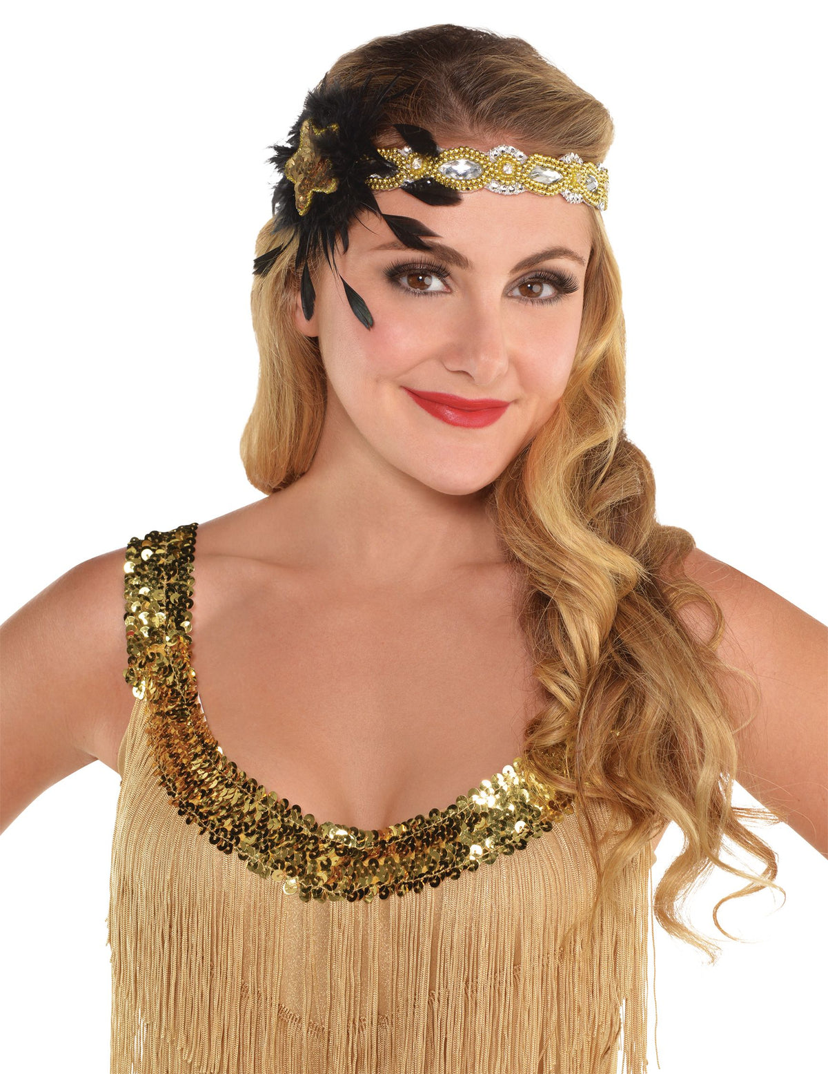 Glamorous Gold Sequin Feather Headband