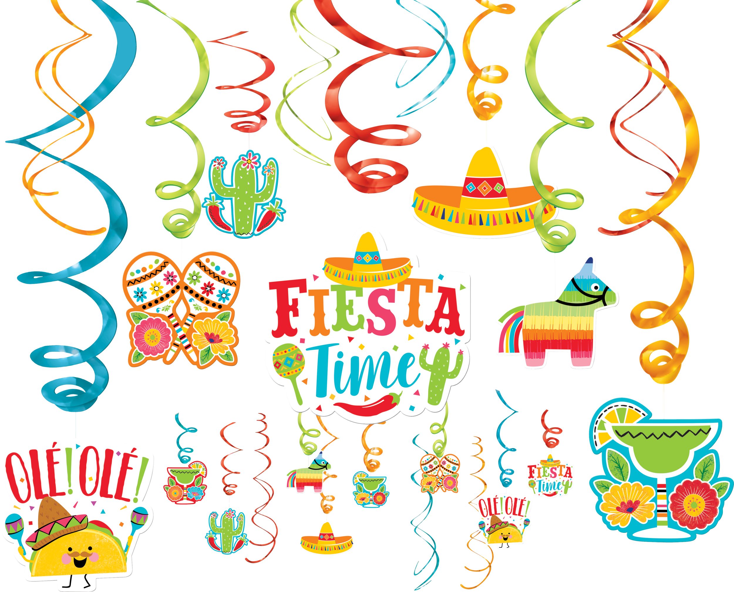 Fiesta Time Swirl Hanging Decorations Set - 30 Pack