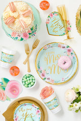 "From Miss to Mrs." Metallic Mint Floral Wedding Plates, 10.5-Inch, 8-Pack