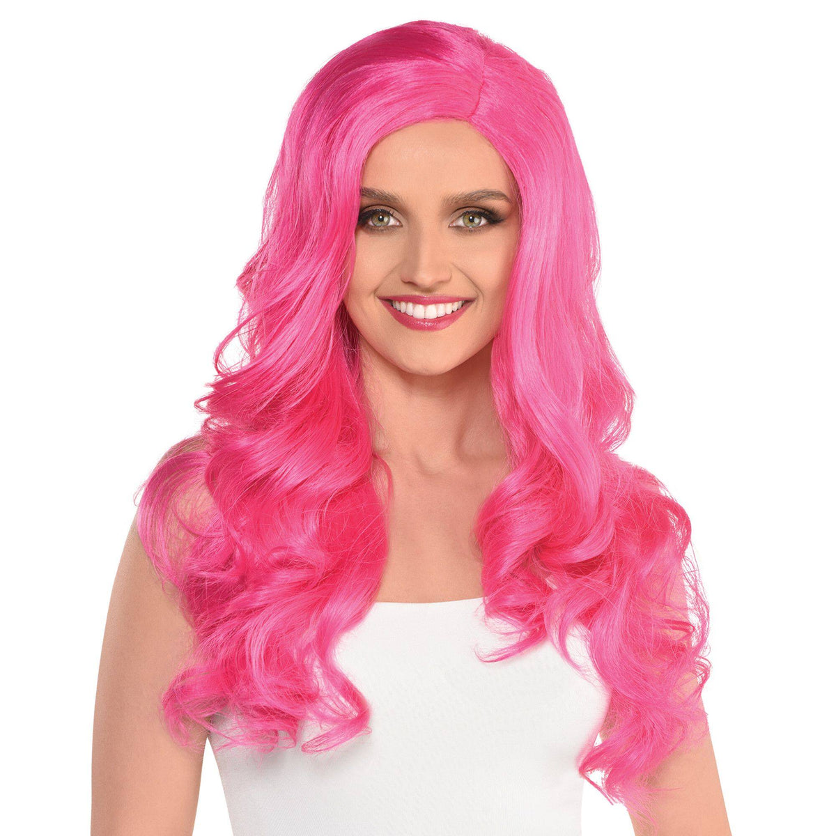 Long Glamorous Bright Pink Wig - One Size