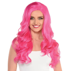 Long Glamorous Bright Pink Wig - One Size