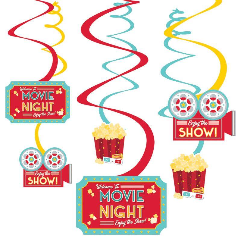 Movie Night Swirl Hanging Decorations - Hollywood Theme, 12-Pack