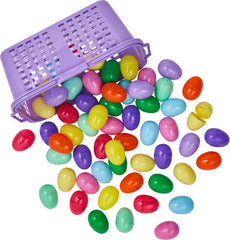 Multi-Colored Fillable Easter Eggs with Basket - 60 Pack