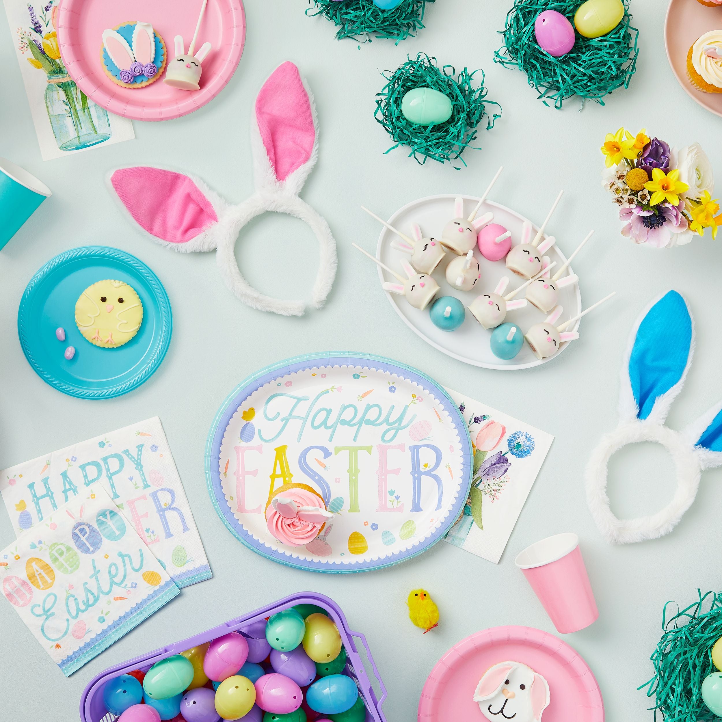 Multi-Colored Fillable Easter Eggs with Basket - 60 Pack