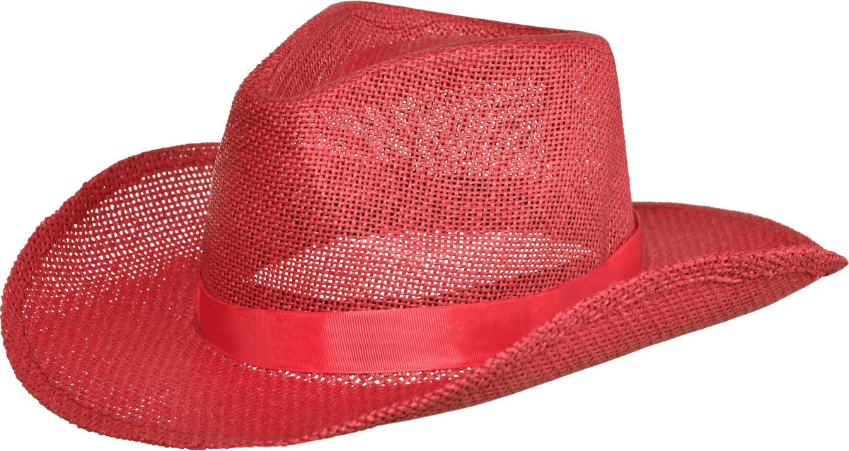 Red Straw Cowboy Hat - One Size