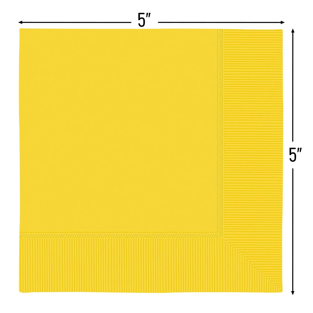 Sunshine Yellow Beverage Napkins - Pack of 50 - 5 In. X 5 In.