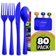 Royal Blue Heavyweight Plastic Cutlery Assortment - 7.5 in.