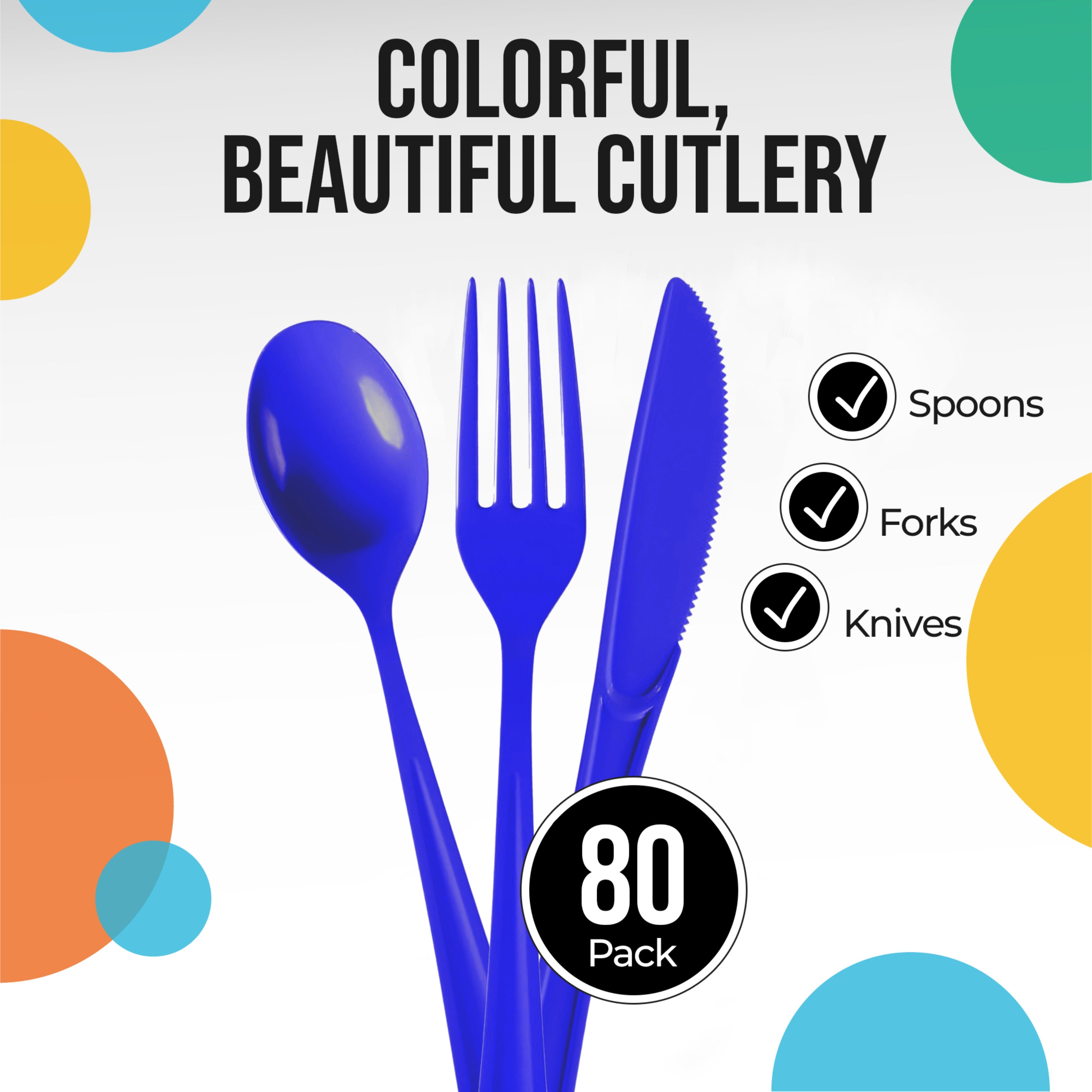Royal Blue Heavyweight Plastic Cutlery Assortment - 7.5 in.