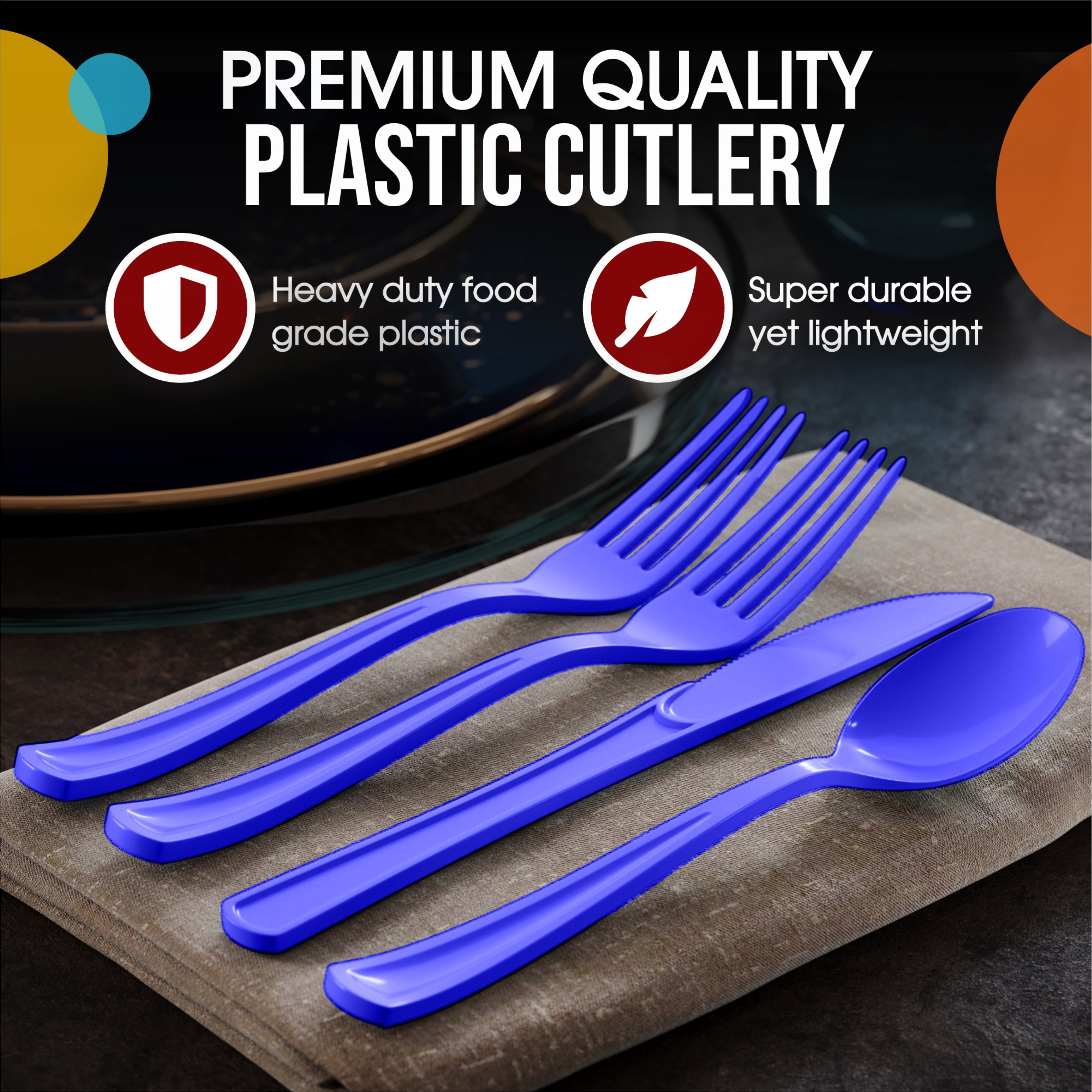 Royal Blue Heavyweight Plastic Cutlery Assortment - 7.5 in.