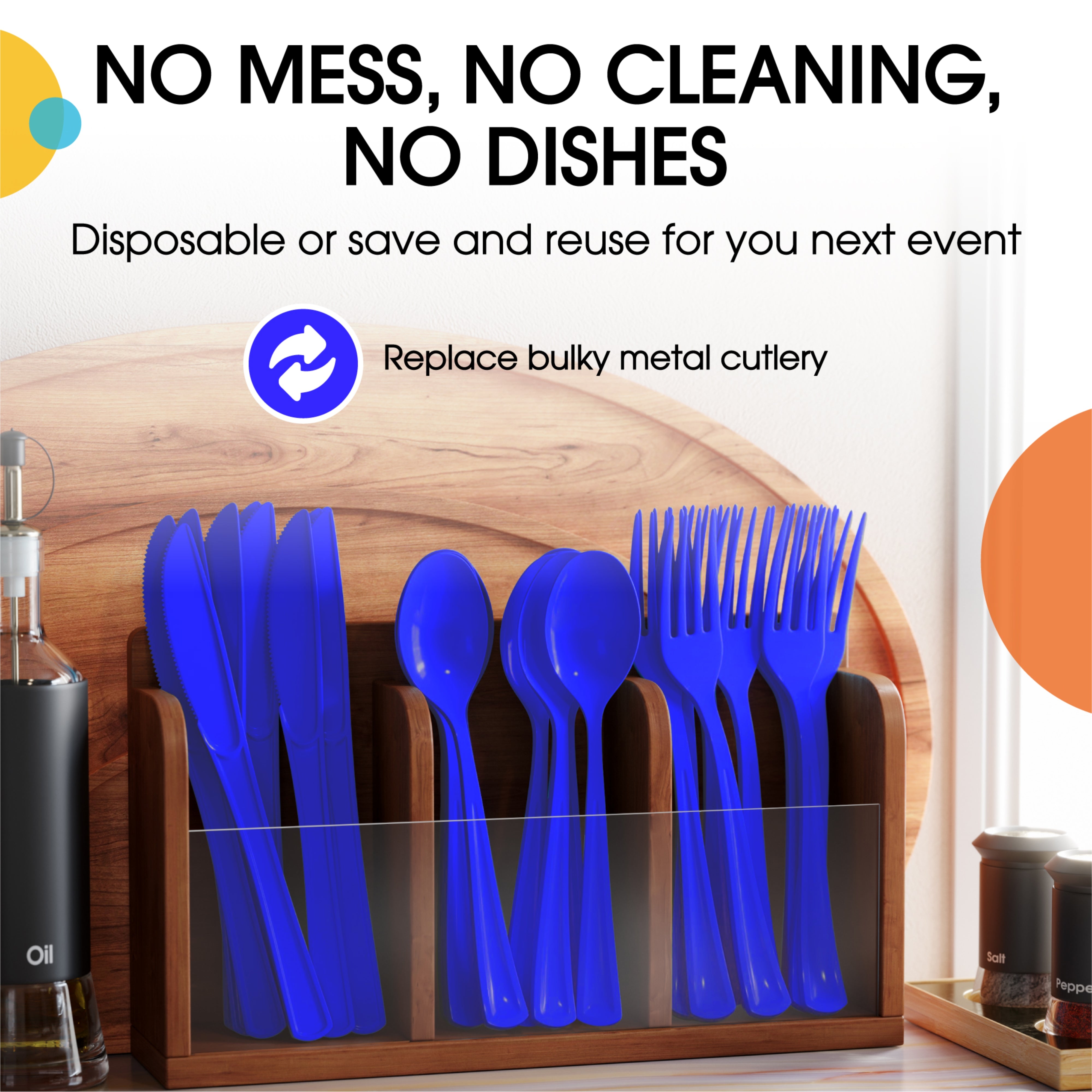 Royal Blue Heavyweight Plastic Cutlery Assortment - 7.5 in.