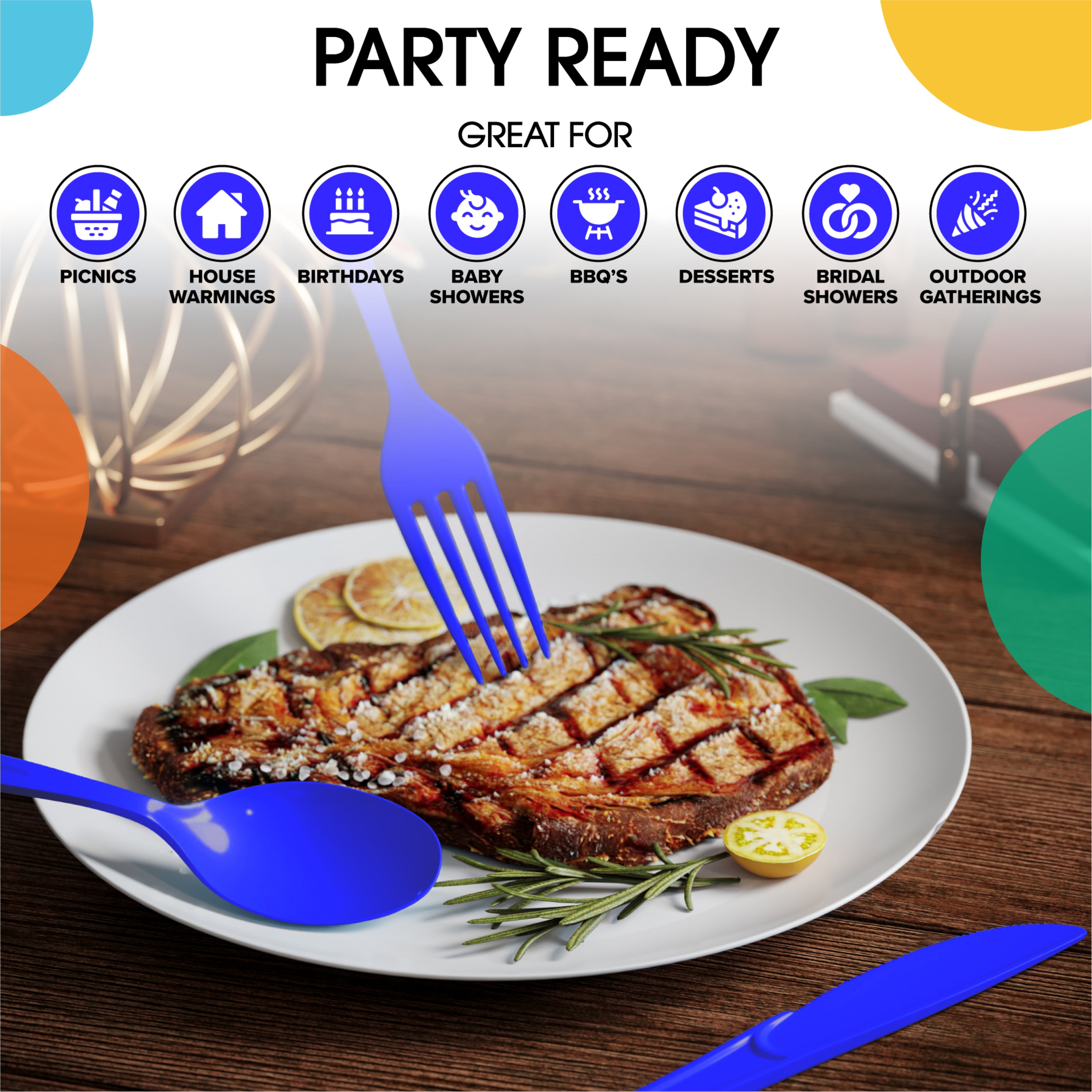 Royal Blue Heavyweight Plastic Cutlery Assortment - 7.5 in.