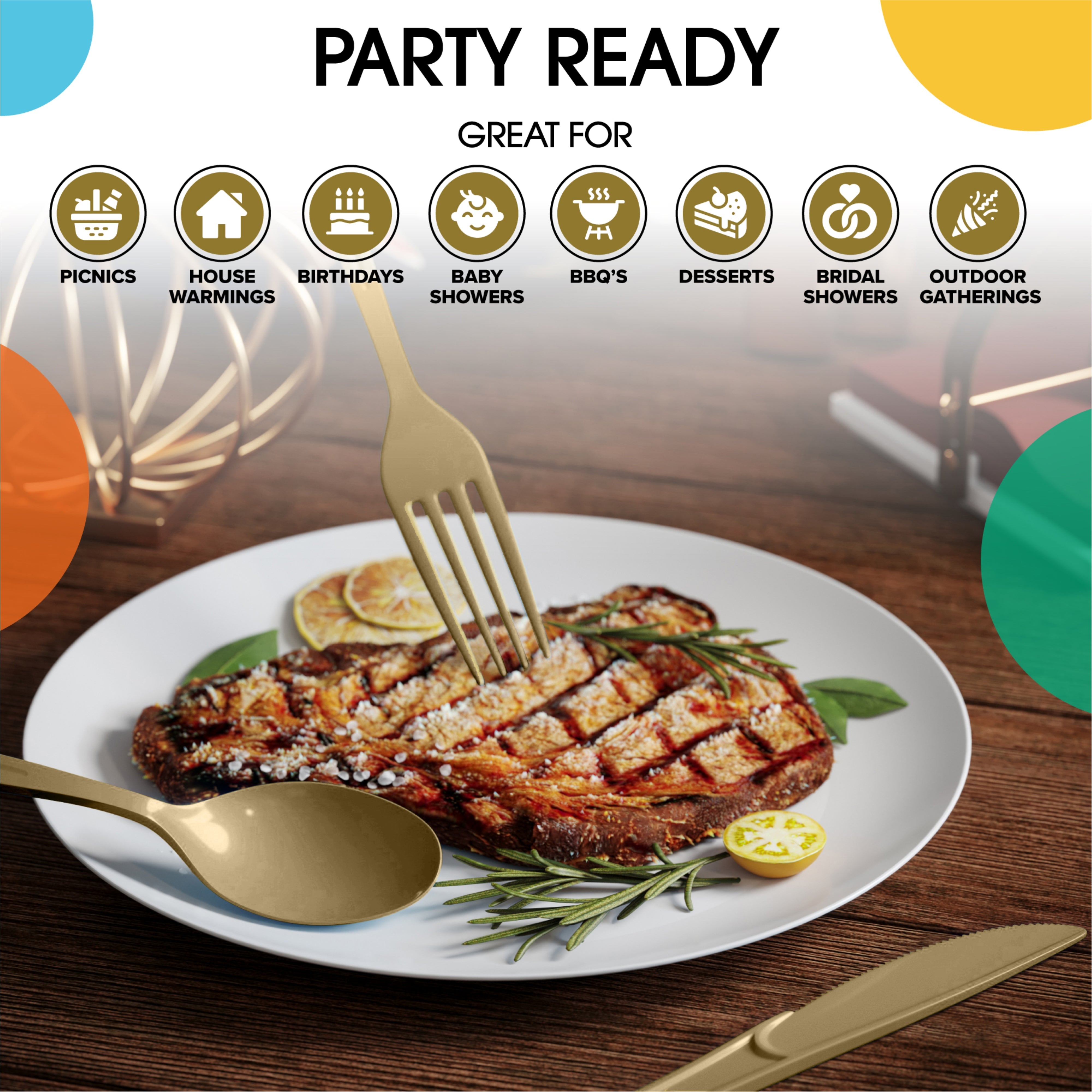 Heavyweight Assorted Metallic Gold Cutlery Set