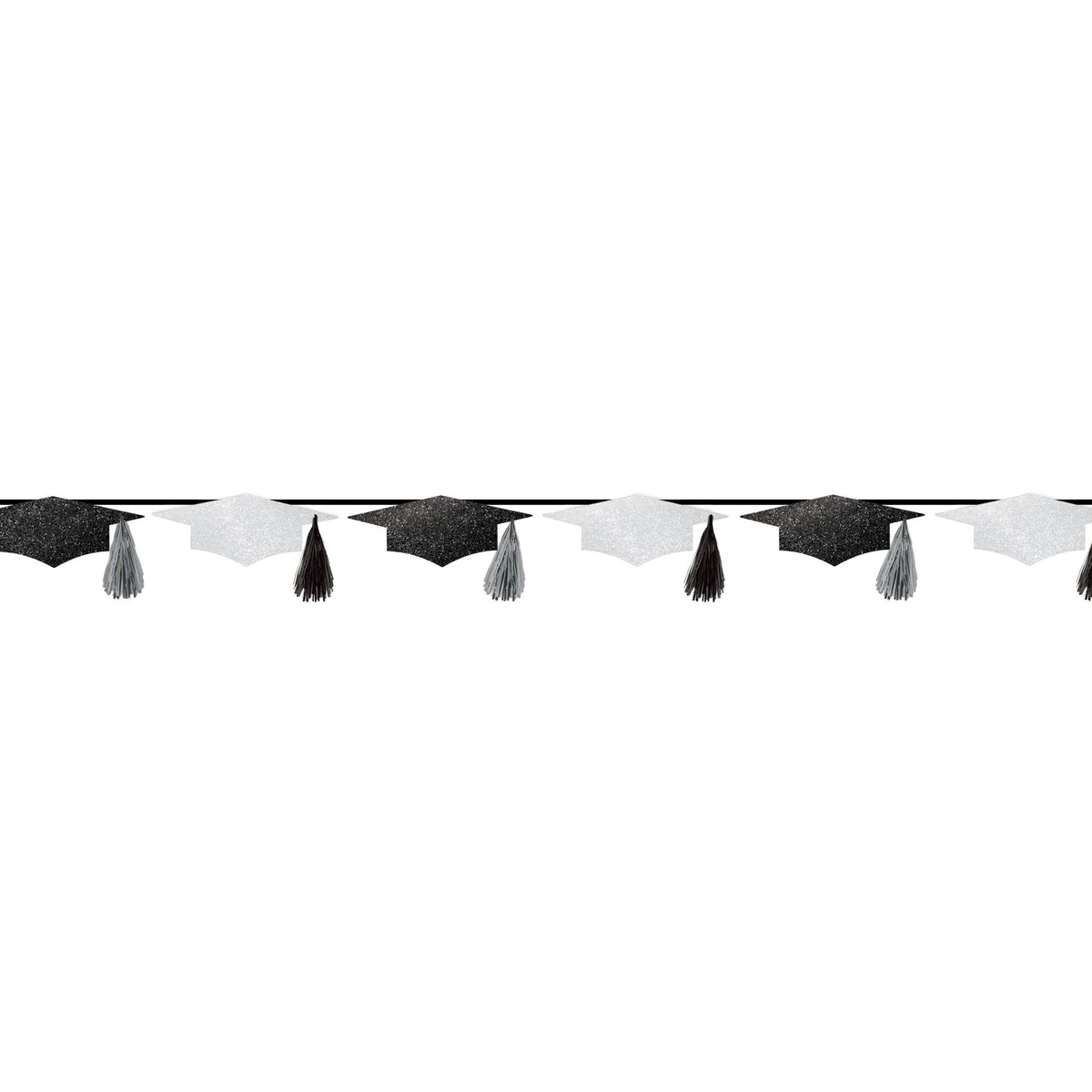 Class 101 - Grad Cap Hanging Garland Banner Decoration, Black/White, 12-in, for Graduation