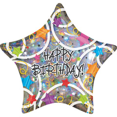 Urban Air - Star Shaped Holographic Happy Birthday Foil Balloon - 18 Inch